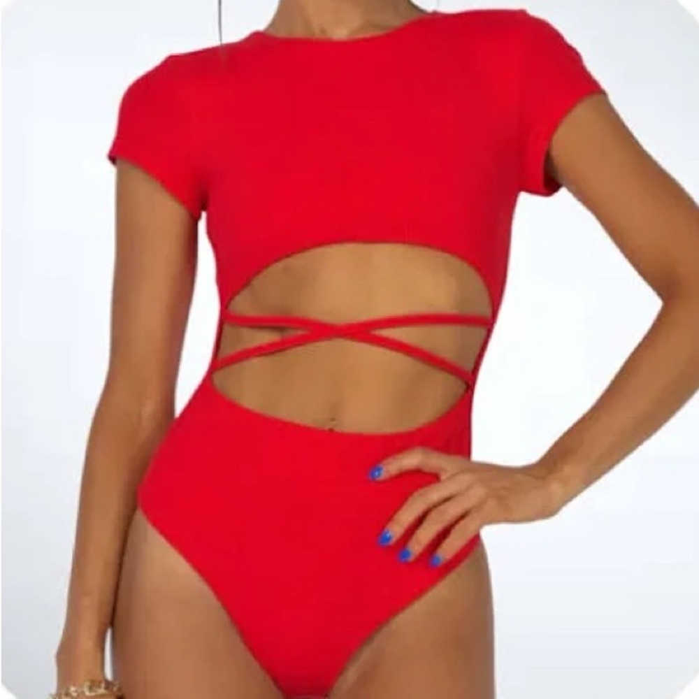 Princess Polly Vibrant Red Ribbed Top